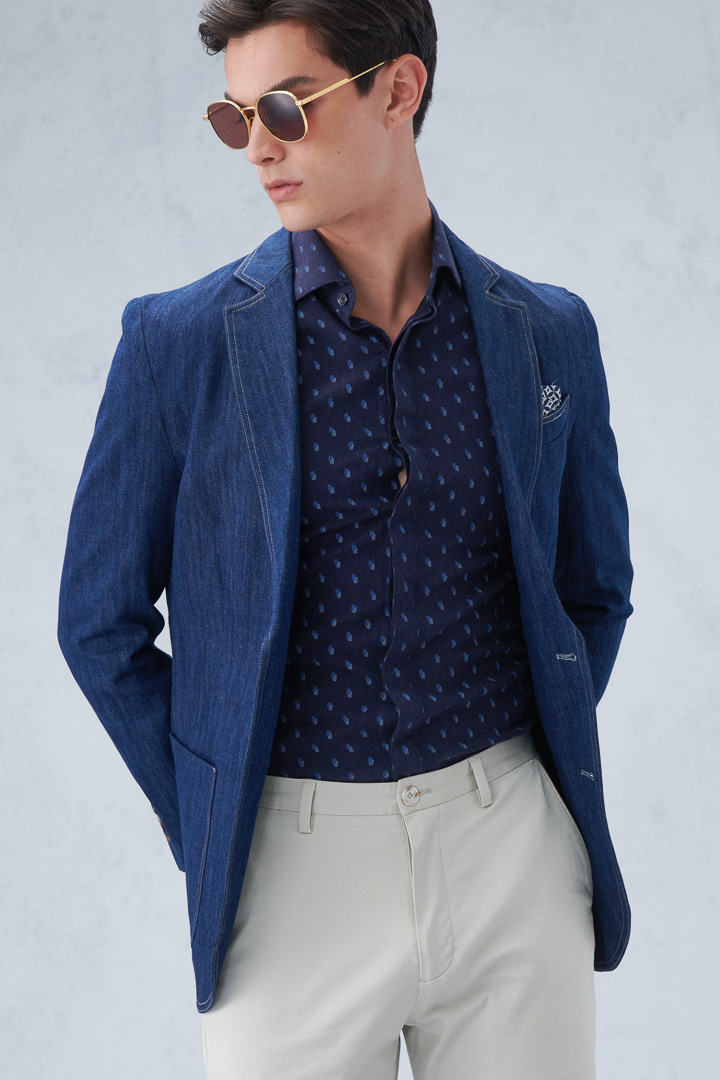 SST&C #Comfortable Cotton  Geometric Print Denim Standard Shirt | 0312210018  (Outlet)_4