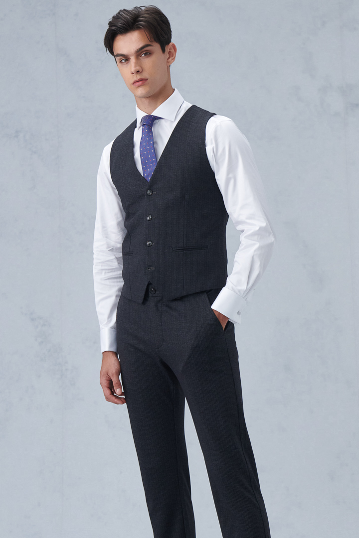SST&C Gray Striped Pattern Knitted Casual Vest | 4512210001  (Outlet)_2