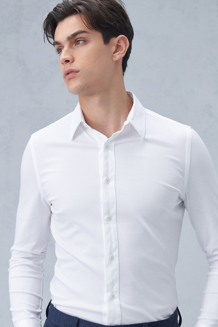 SST&C White Stretch-Knit Shirt Top | 0912210001  (Outlet)_0
