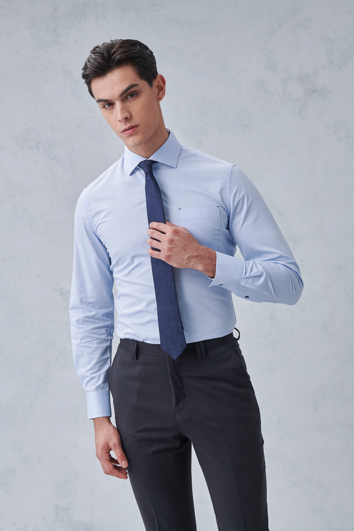 SST&C #Easycare  Blue Textured Slim Fit Shirt | 0312209020  (Outlet)_1
