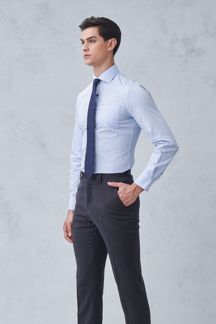 SST&C #Easycare  Blue Textured Slim Fit Shirt | 0312209020  (Outlet)_2