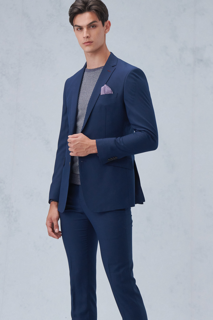 SST&C Navy Check Pattern Slim Fit Suit Jacket | 0112210006  (Outlet)_3