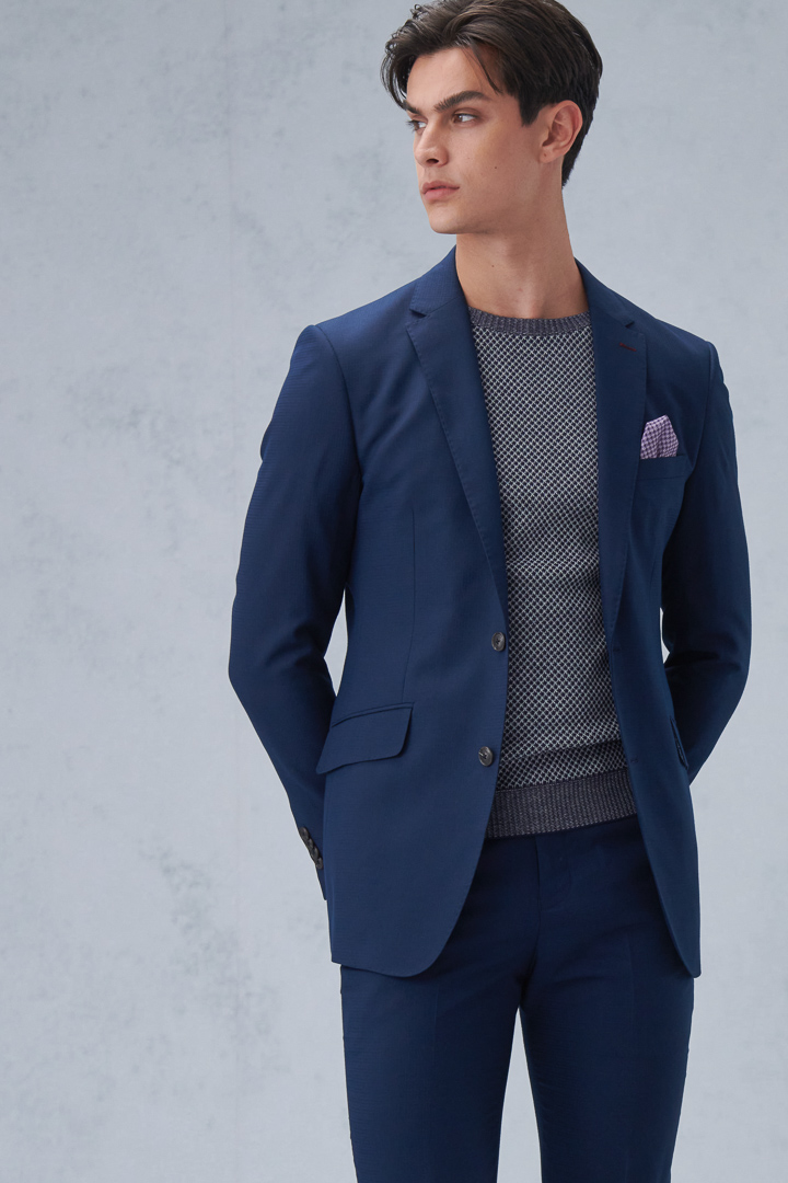 SST&C Navy Check Pattern Slim Fit Suit Jacket | 0112210006  (Outlet)_4