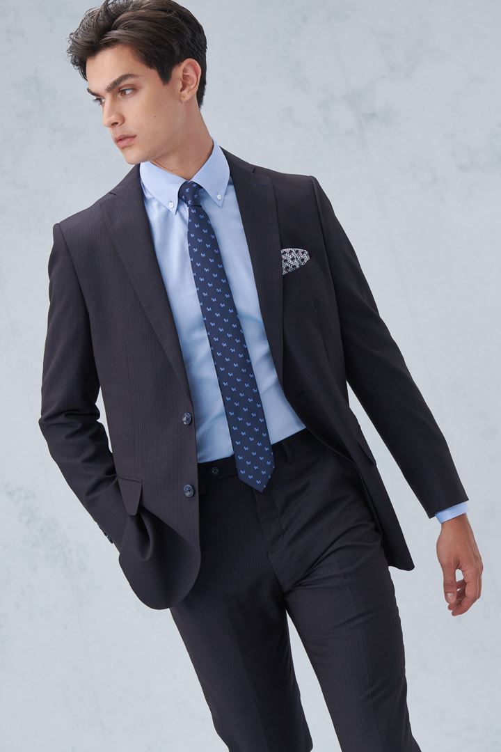 SST&C Black Striped Pattern Classic Suit Jacket | 0112210007  (Outlet)_0