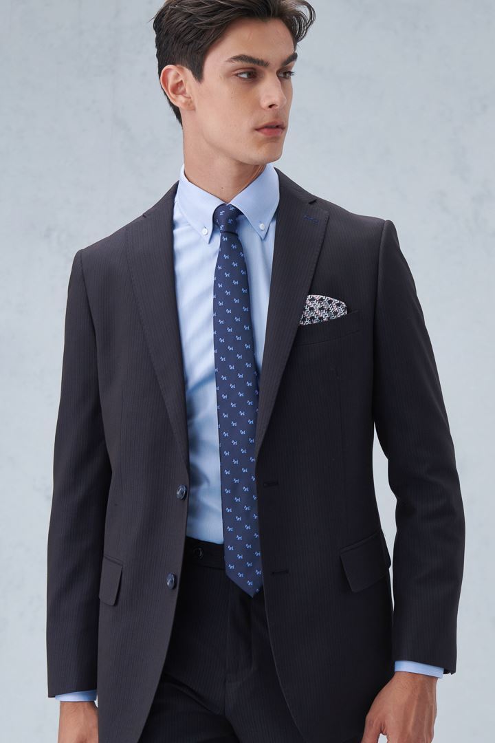 SST&C Black Striped Pattern Classic Suit Jacket | 0112210007  (Outlet)_1