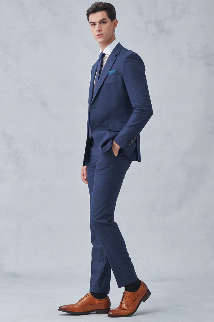 SST&C #Milan Series  Navy Blue Pattern Lining Slim Fit Suit Trousers | 0212210001  (Outlet)_2