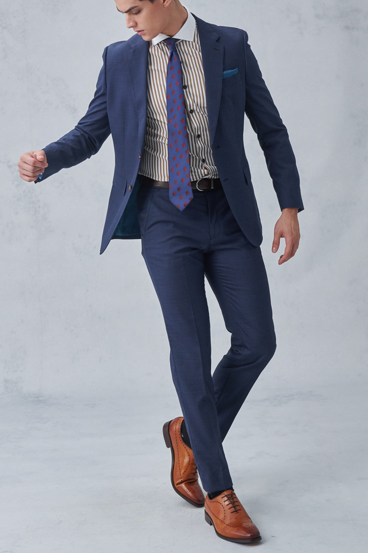 SST&C #Milan Series  Navy Blue Pattern Lining Slim Fit Suit Trousers | 0212210001  (Outlet)_3