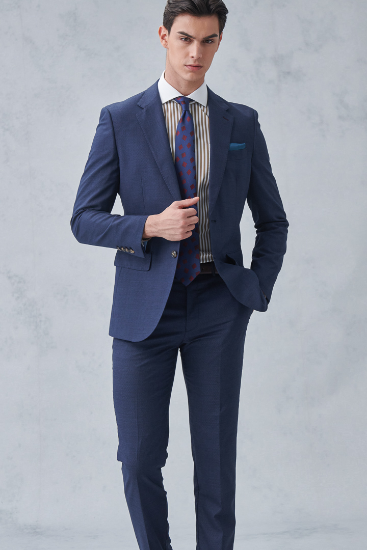 SST&C #Milan Series  Navy Blue Pattern Lining Slim Fit Suit Trousers | 0212210001  (Outlet)_4
