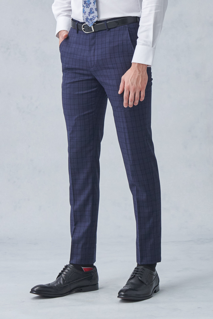 SST&C #Milan Series  Navy Blue Check Pattern Slim Fit Suit Trousers | 0212210003  (Outlet)_0
