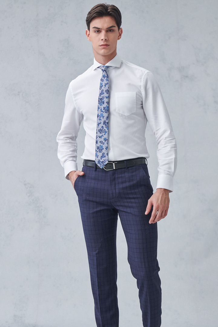SST&C #Milan Series  Navy Blue Check Pattern Slim Fit Suit Trousers | 0212210003  (Outlet)_2