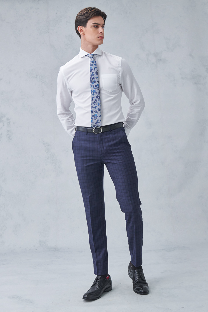 SST&C #Milan Series  Navy Blue Check Pattern Slim Fit Suit Trousers | 0212210003  (Outlet)_3