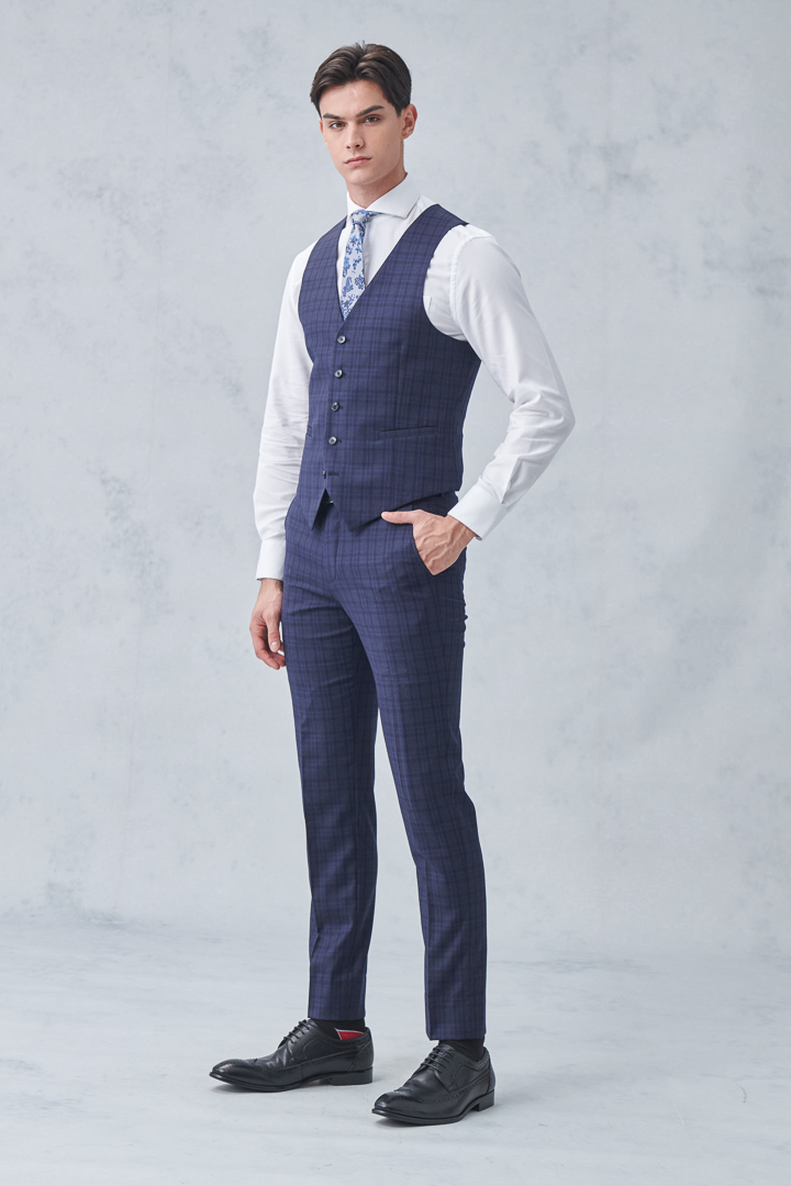 SST&C #Milan Series  Navy Blue Check Pattern Slim Fit Suit Trousers | 0212210003  (Outlet)_4