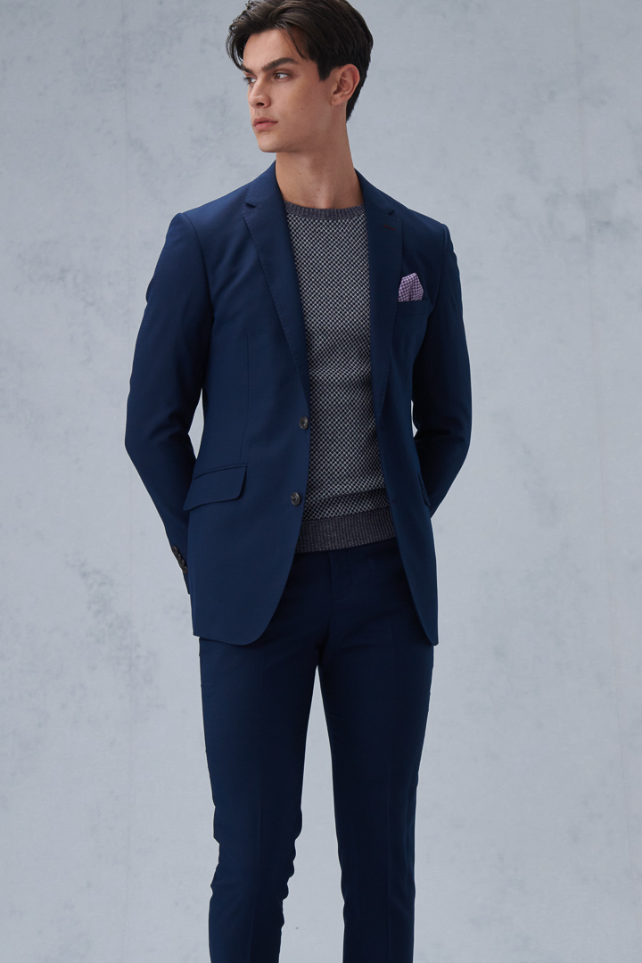 SST&C Navy Blue Check Pattern Slim Fit Suit Trousers | 0212210006  (Outlet)_3