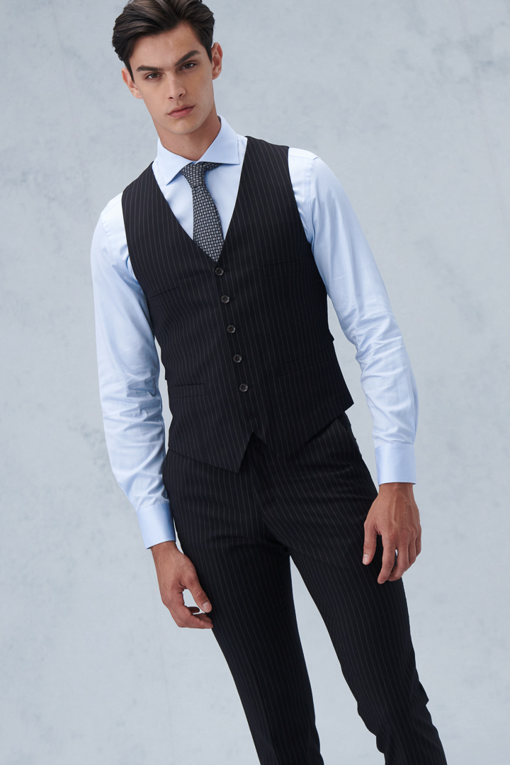 SST&C Black Straight Striped Pattern Double Breasted Slim Fit Suit Trousers | 0212210008  (Outlet)_3
