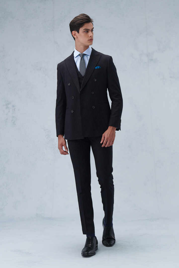 SST&C Black Straight Striped Pattern Double Breasted Slim Fit Suit Trousers | 0212210008  (Outlet)_5