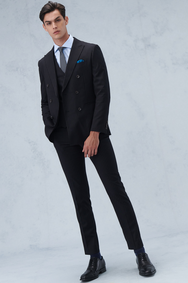 SST&C Black Straight Striped Pattern Double Breasted Slim Fit Suit Trousers | 0212210008  (Outlet)_6