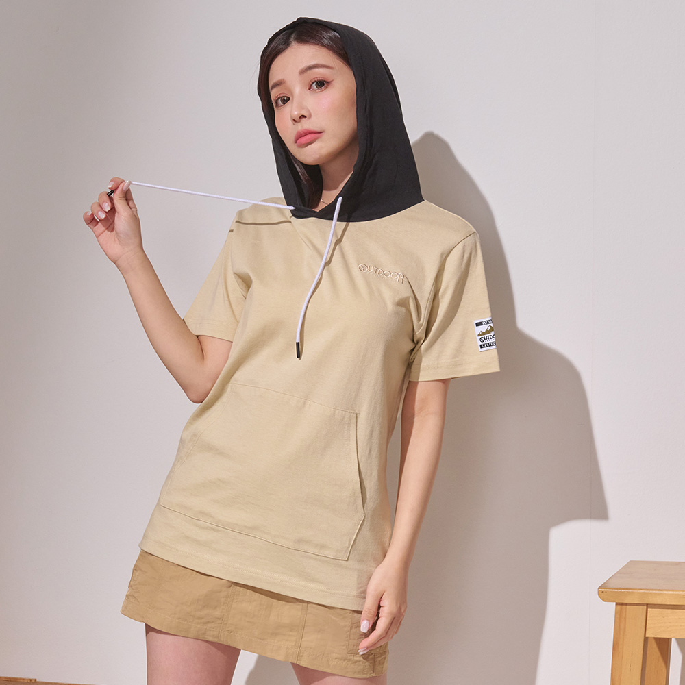 【OUTDOOR】連帽口袋T恤-杏色 ODC523UEBE (ODCLO)