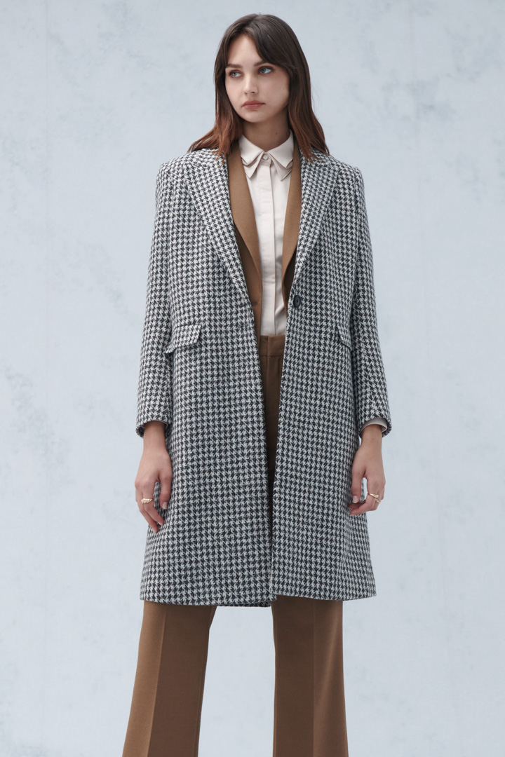 SST&C #Online Exclusive  Brown Houndstooth Collar Wool Blend Coat | 8162210004  (Outlet)_1