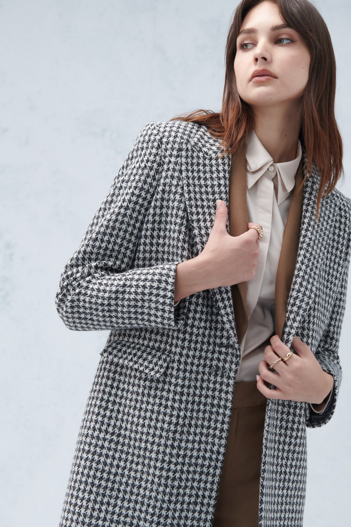 SST&C #Online Exclusive  Brown Houndstooth Collar Wool Blend Coat | 8162210004  (Outlet)_2