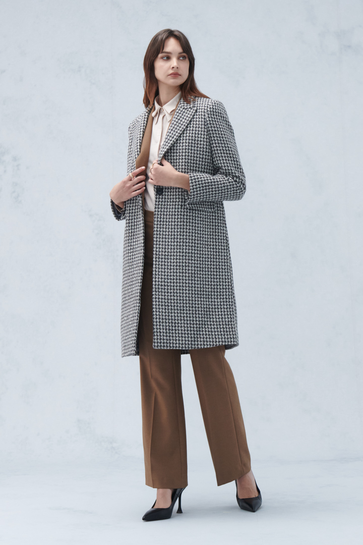 SST&C #Online Exclusive  Brown Houndstooth Collar Wool Blend Coat | 8162210004  (Outlet)_3