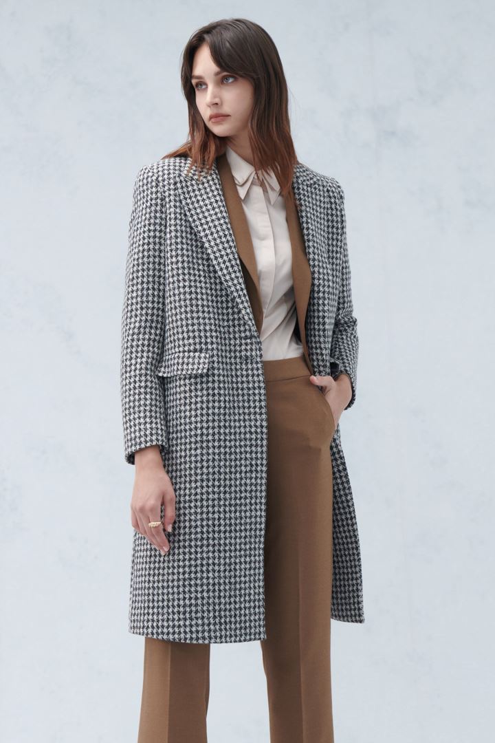 SST&C #Online Exclusive  Brown Houndstooth Collar Wool Blend Coat | 8162210004  (Outlet)_4