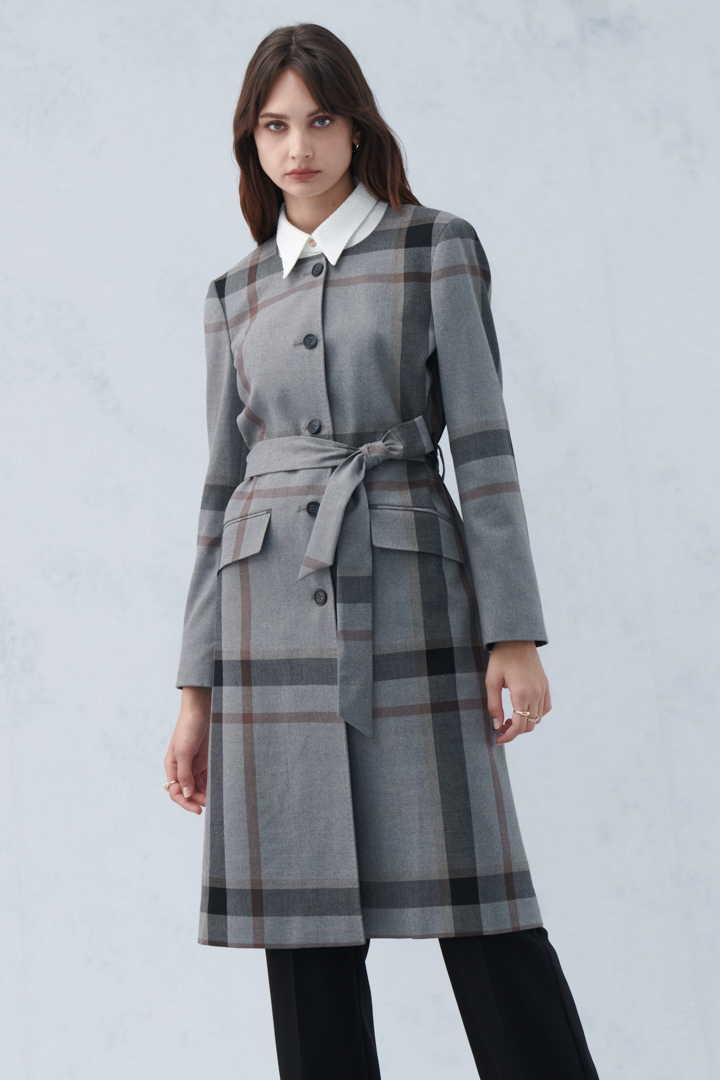 SST&C Gray Check Pattern Crew Neck Wool Blend Coat | 8162210007  (Outlet)_6