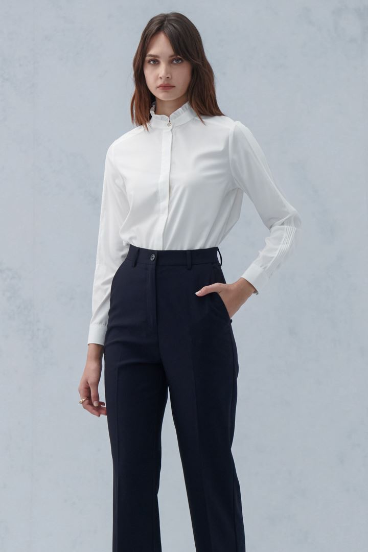 SST&C Women'S Dark Blue Loose Fit High Waist Slightly Flared Leg-Revealing Trousers | 8262210004  (Outlet)_2