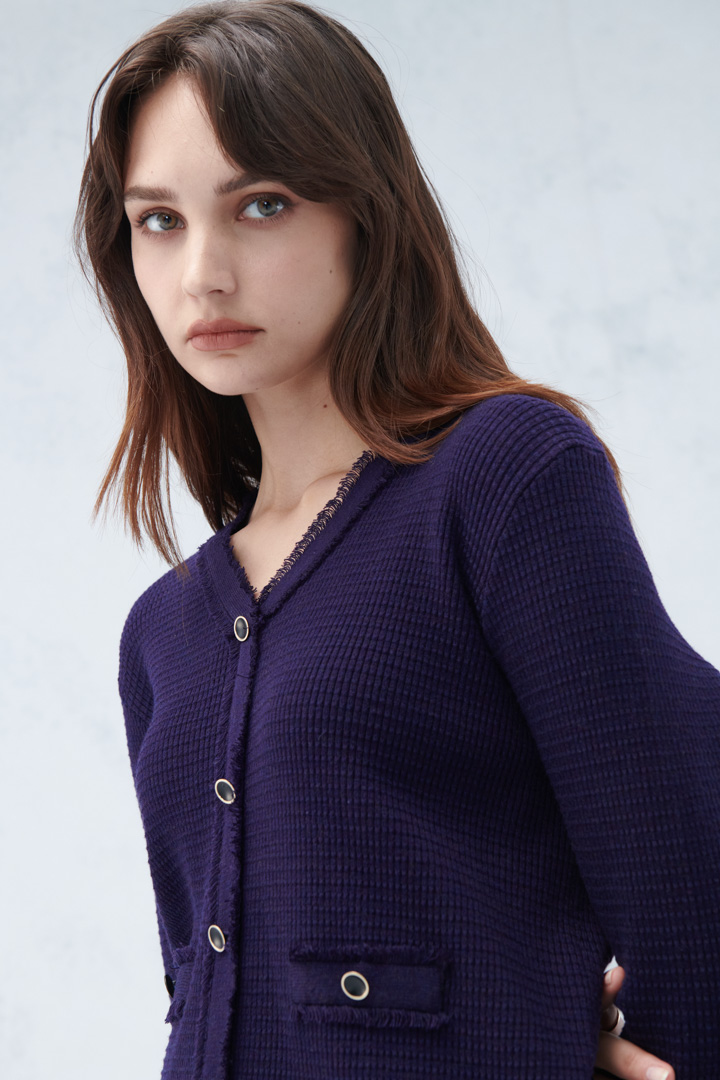 SST&C #Online Exclusive  Women'S Starry Sky Purple V-Neck Raw Edge Sweater | 8662210003  (Outlet)_0