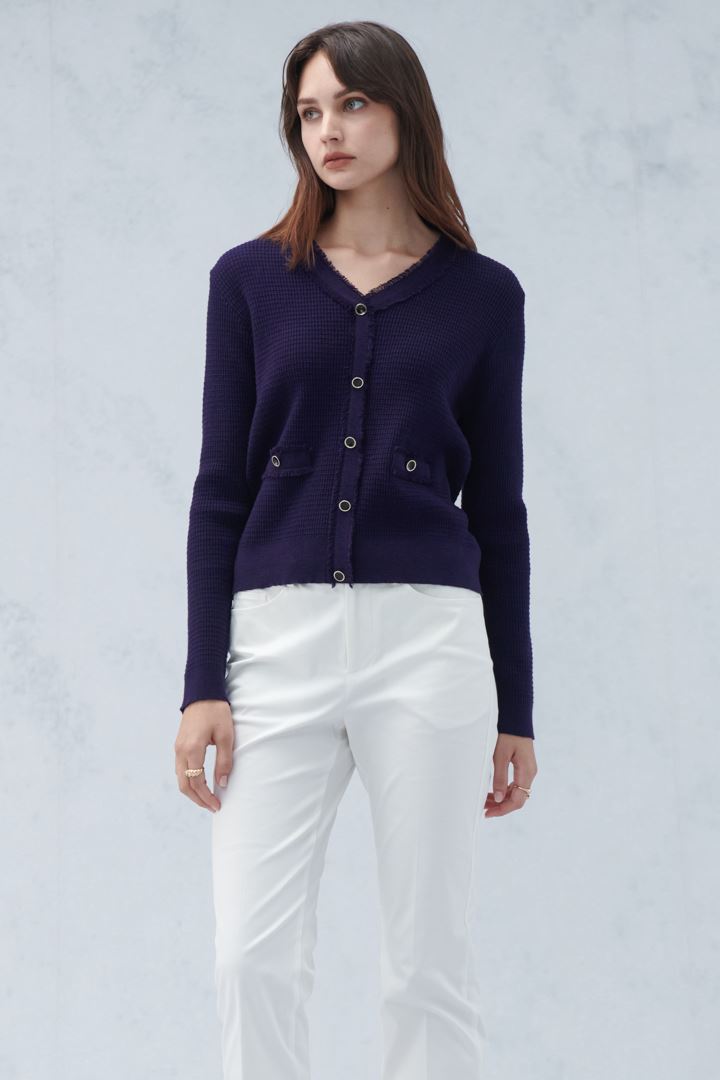 SST&C #Online Exclusive  Women'S Starry Sky Purple V-Neck Raw Edge Sweater | 8662210003  (Outlet)_1