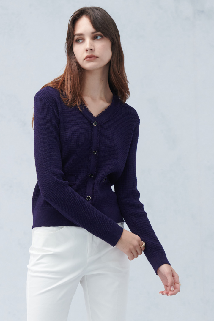 SST&C #Online Exclusive  Women'S Starry Sky Purple V-Neck Raw Edge Sweater | 8662210003  (Outlet)_2