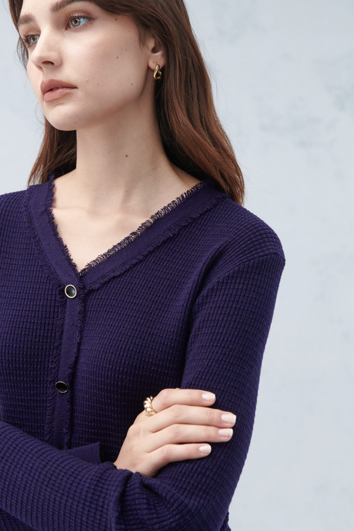 SST&C #Online Exclusive  Women'S Starry Sky Purple V-Neck Raw Edge Sweater | 8662210003  (Outlet)_3