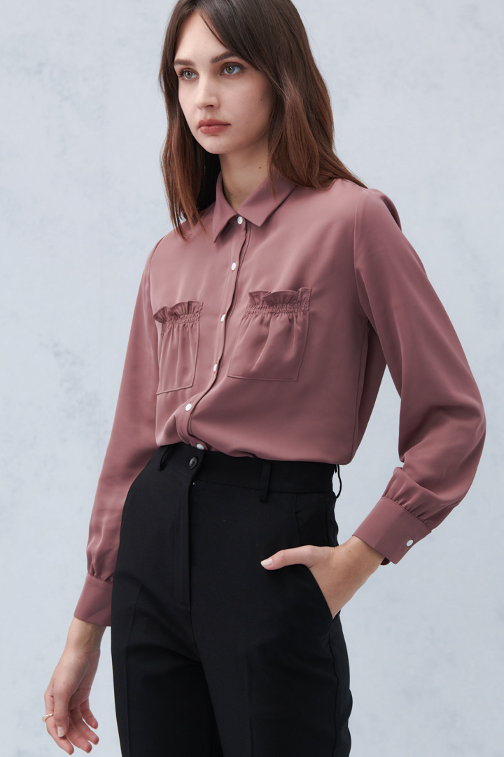 SST&C Amber Brown Shirt Collar Cardigan Lace Pocket Top | 7662210004  (Outlet)_0
