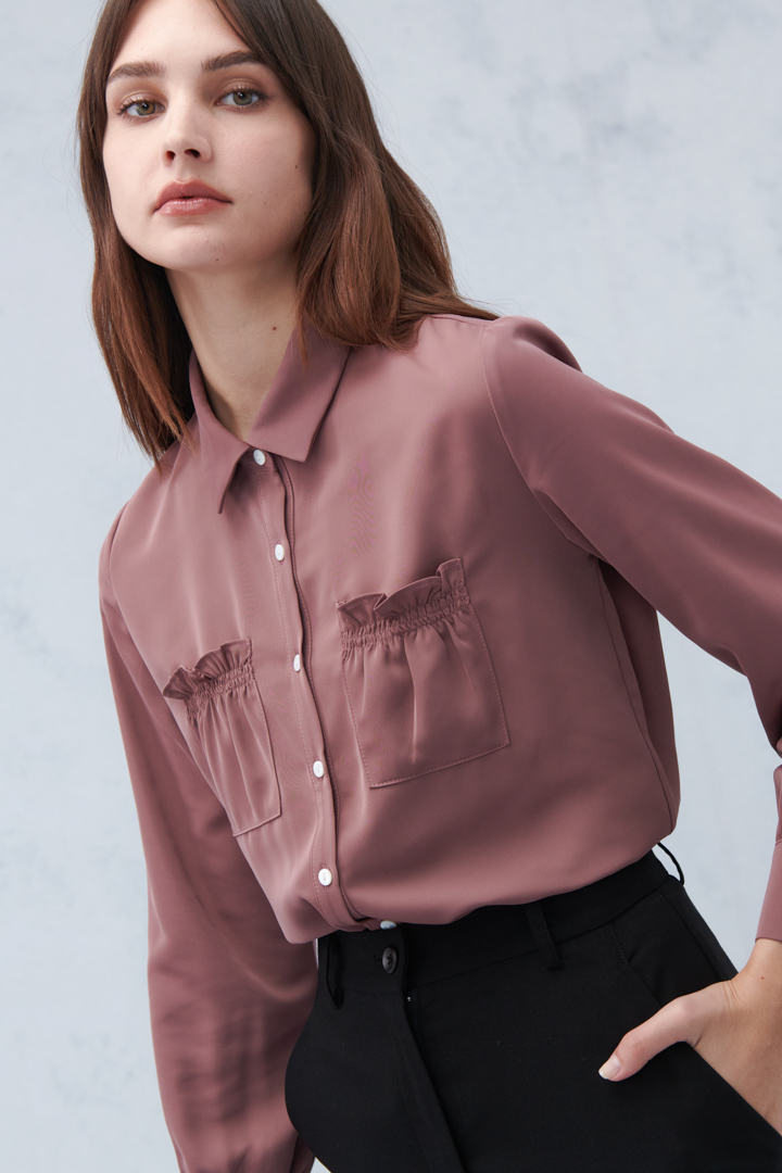 SST&C Amber Brown Shirt Collar Cardigan Lace Pocket Top | 7662210004  (Outlet)_1