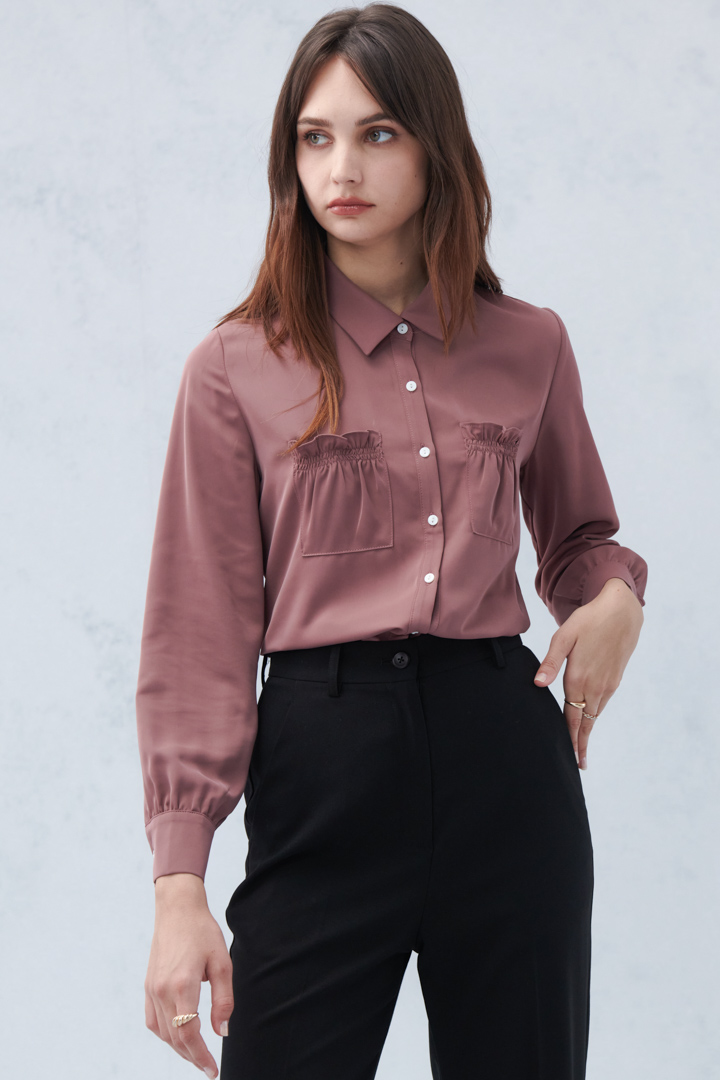 SST&C Amber Brown Shirt Collar Cardigan Lace Pocket Top | 7662210004  (Outlet)_3