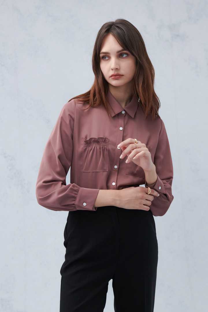 SST&C Amber Brown Shirt Collar Cardigan Lace Pocket Top | 7662210004  (Outlet)_5