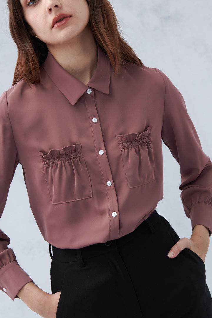 SST&C Amber Brown Shirt Collar Cardigan Lace Pocket Top | 7662210004  (Outlet)_7