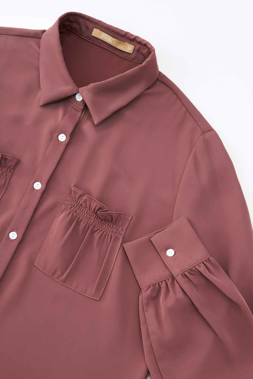 SST&C Amber Brown Shirt Collar Cardigan Lace Pocket Top | 7662210004  (Outlet)_9