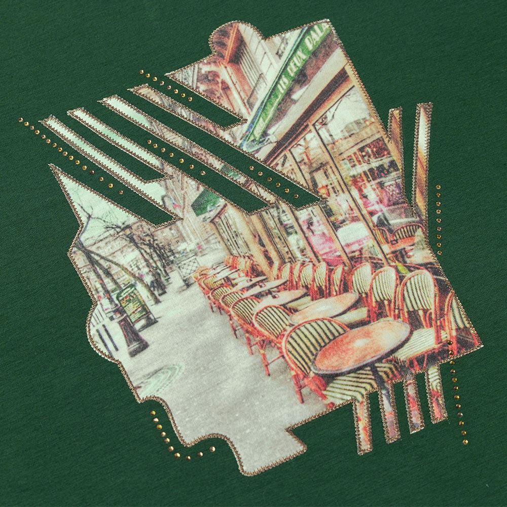 ILEY伊蕾 時髦貼布刺繡圓弧下擺彈性縲縈上衣(深綠色；M-XL)1223061204_2