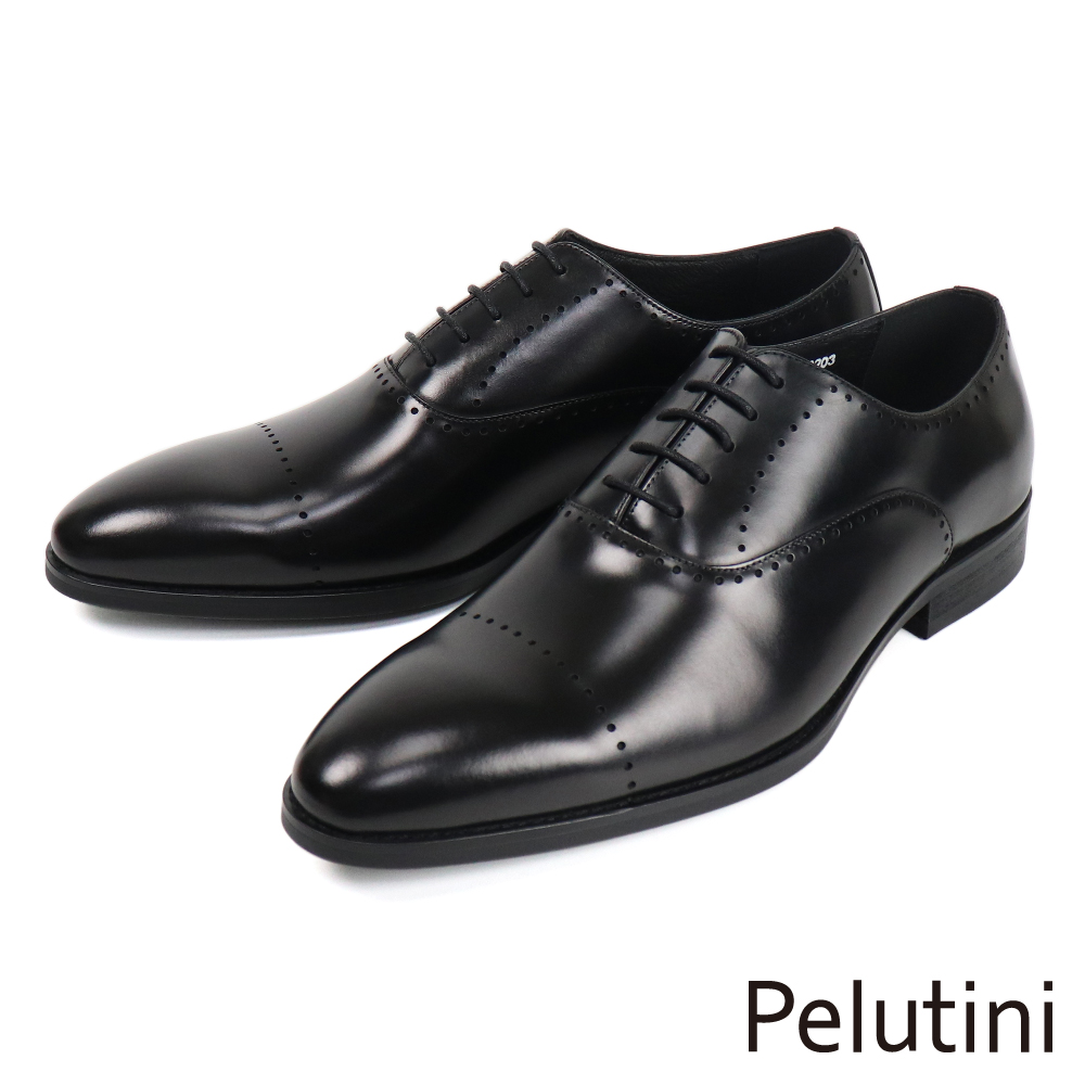 【Pelutini】個性時尚排列雕孔橫飾牛津鞋 黑色(PE28801-BL)