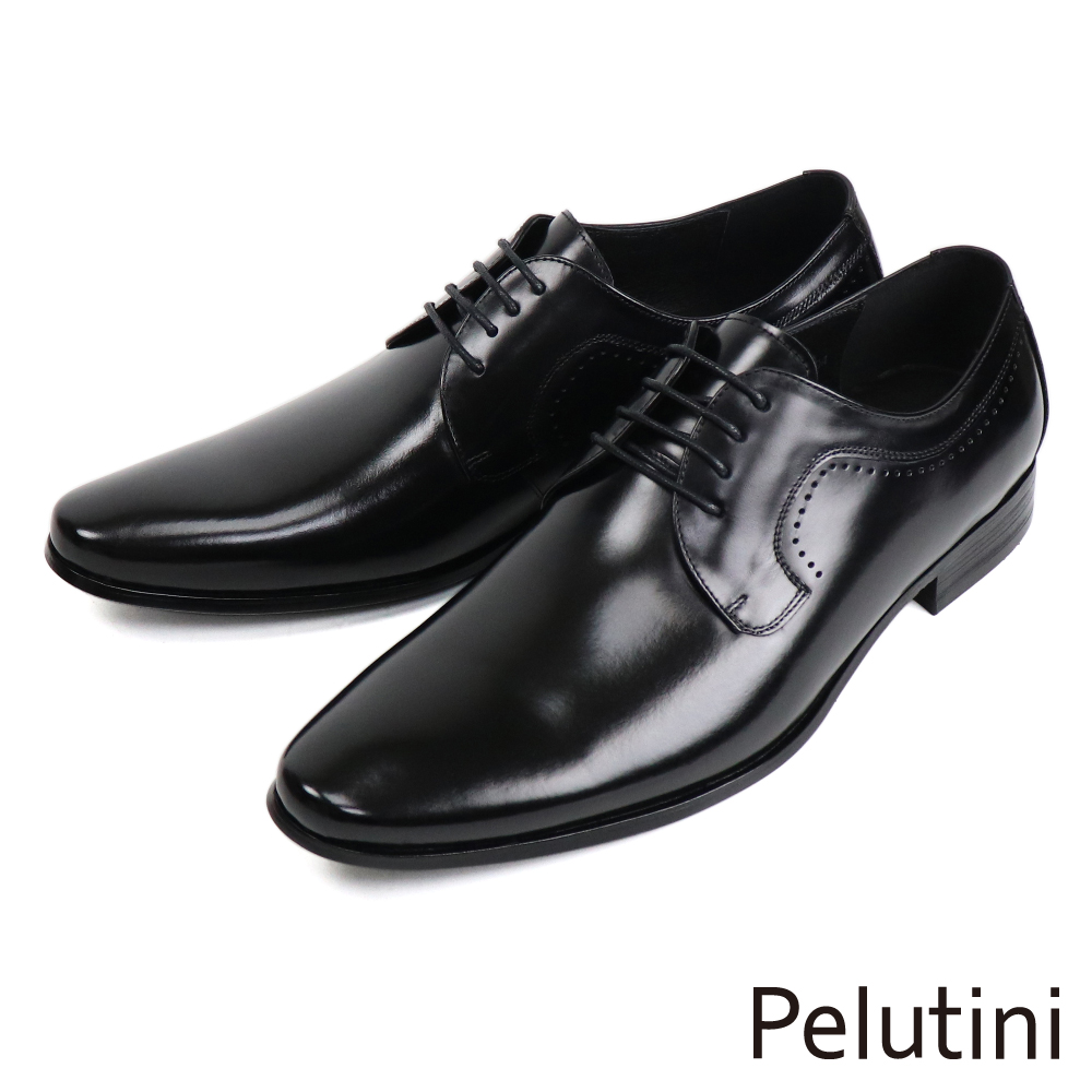 【Pelutini】鞋翼排列雕孔流線造型德比鞋 黑色(PE28803-BL)