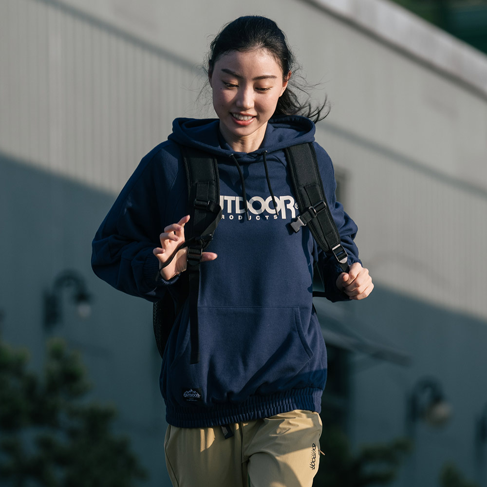 【OUTDOOR】LOGO長袖連帽口袋運動T恤-深藍色 OD222306NY (ODCLO)_1