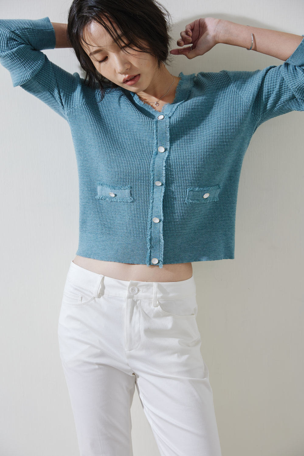SST&C #Online Exclusive  Women'S Diamond Green V-Neck Raw Edge Sweater | 8662210002  (Outlet)_1