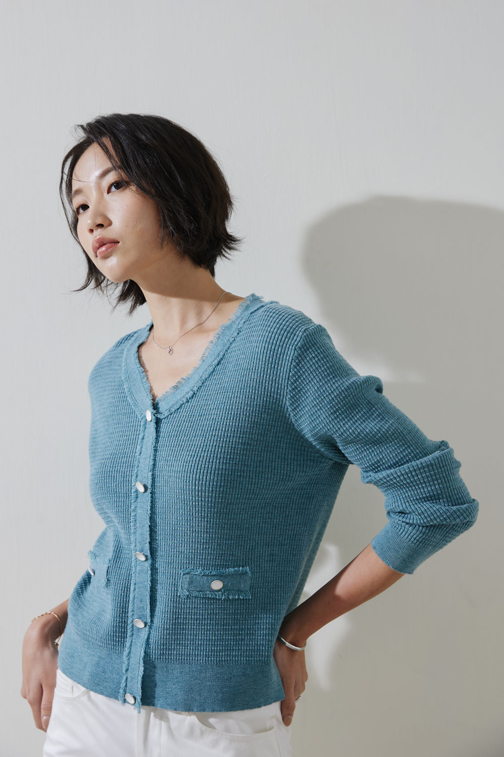 SST&C #Online Exclusive  Women'S Diamond Green V-Neck Raw Edge Sweater | 8662210002  (Outlet)_2
