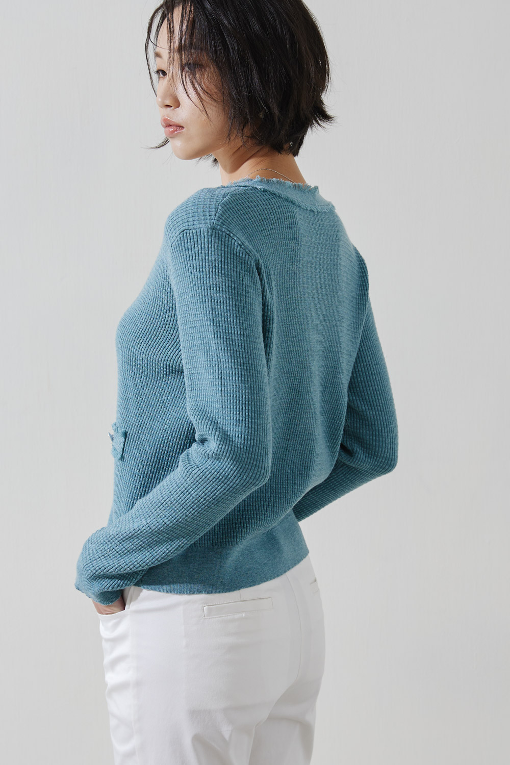 SST&C #Online Exclusive  Women'S Diamond Green V-Neck Raw Edge Sweater | 8662210002  (Outlet)_6