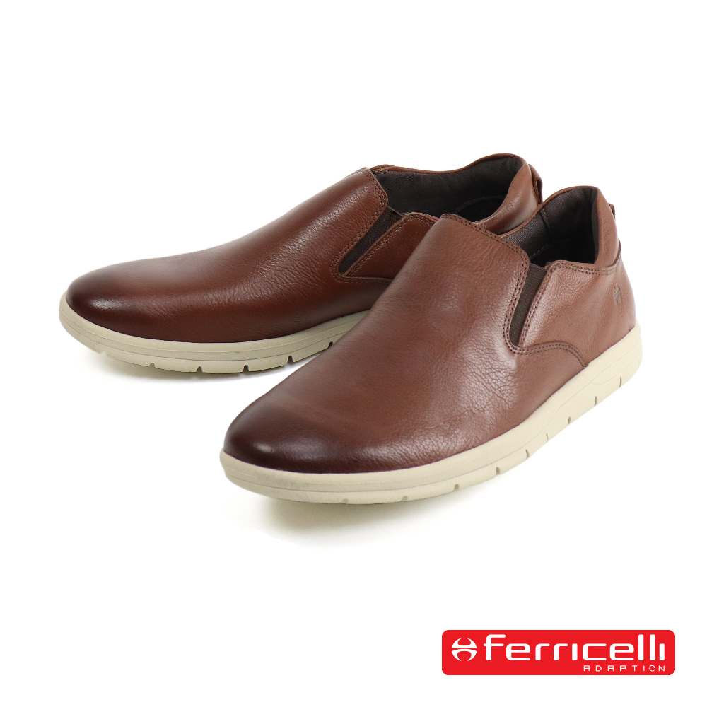 【Ferricelli】荔枝紋素面真皮懶人休閒鞋 棕色(F51240-BR)