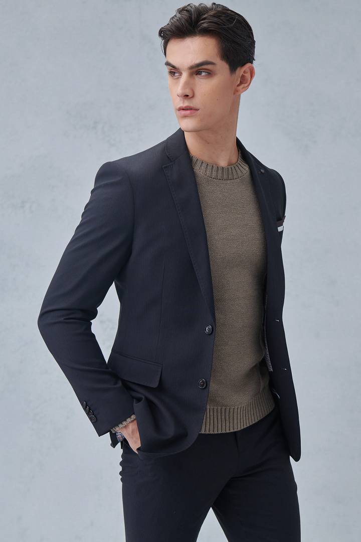 SST&C Black Pinstripe Pattern Tailored Suit Jacket | 0112211002  (Outlet)_0