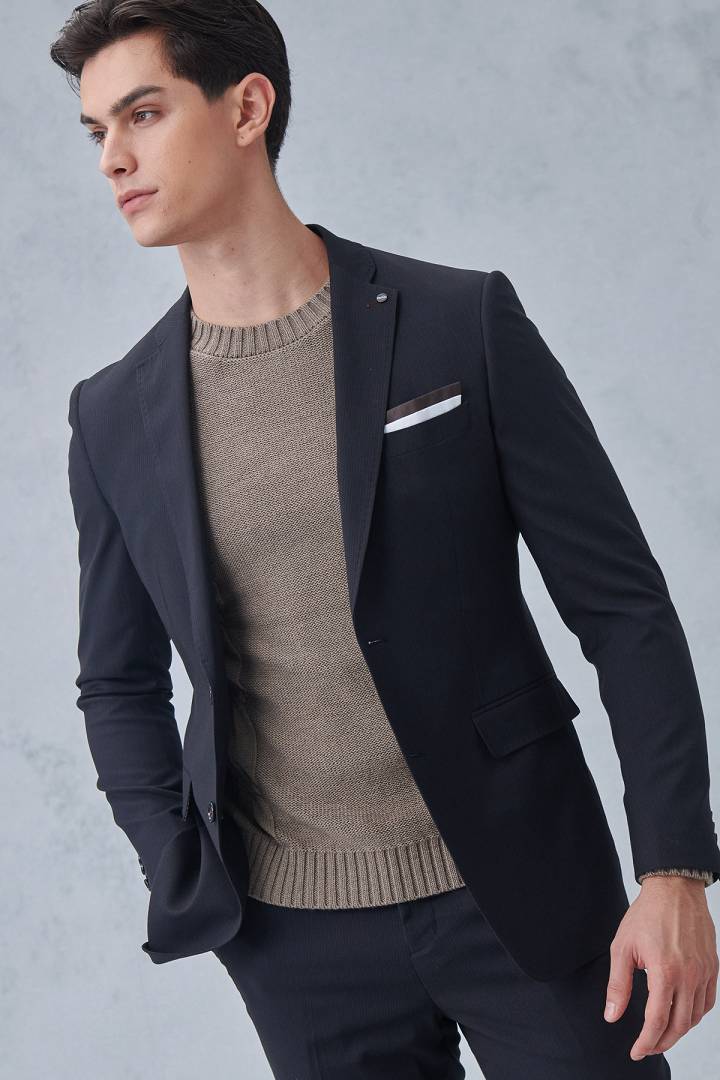 SST&C Black Pinstripe Pattern Tailored Suit Jacket | 0112211002  (Outlet)_1