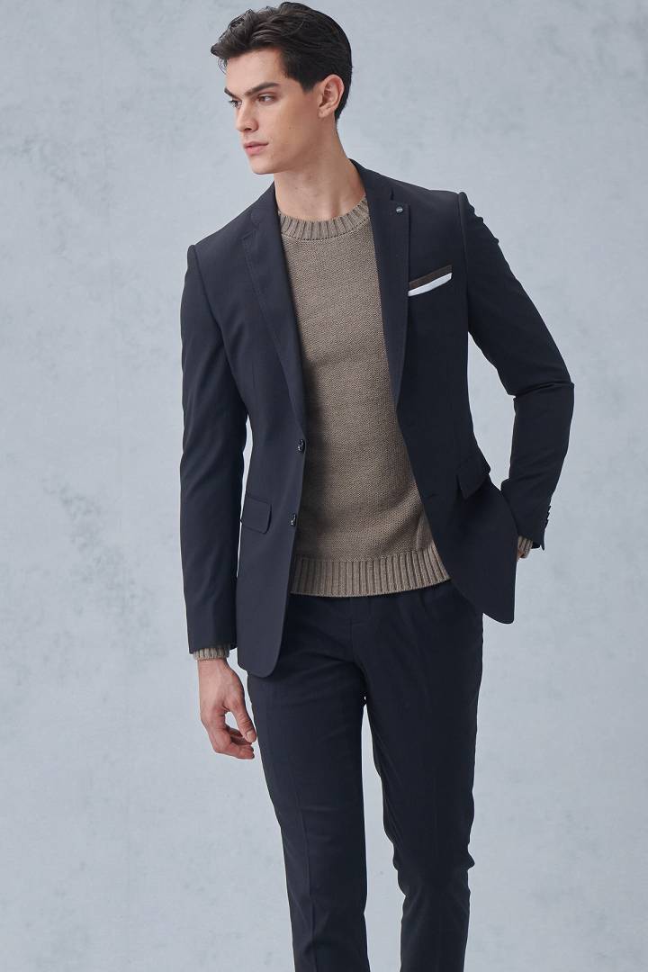 SST&C Black Pinstripe Pattern Tailored Suit Jacket | 0112211002  (Outlet)_2