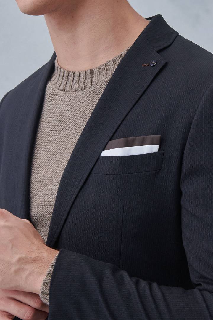SST&C Black Pinstripe Pattern Tailored Suit Jacket | 0112211002  (Outlet)_5