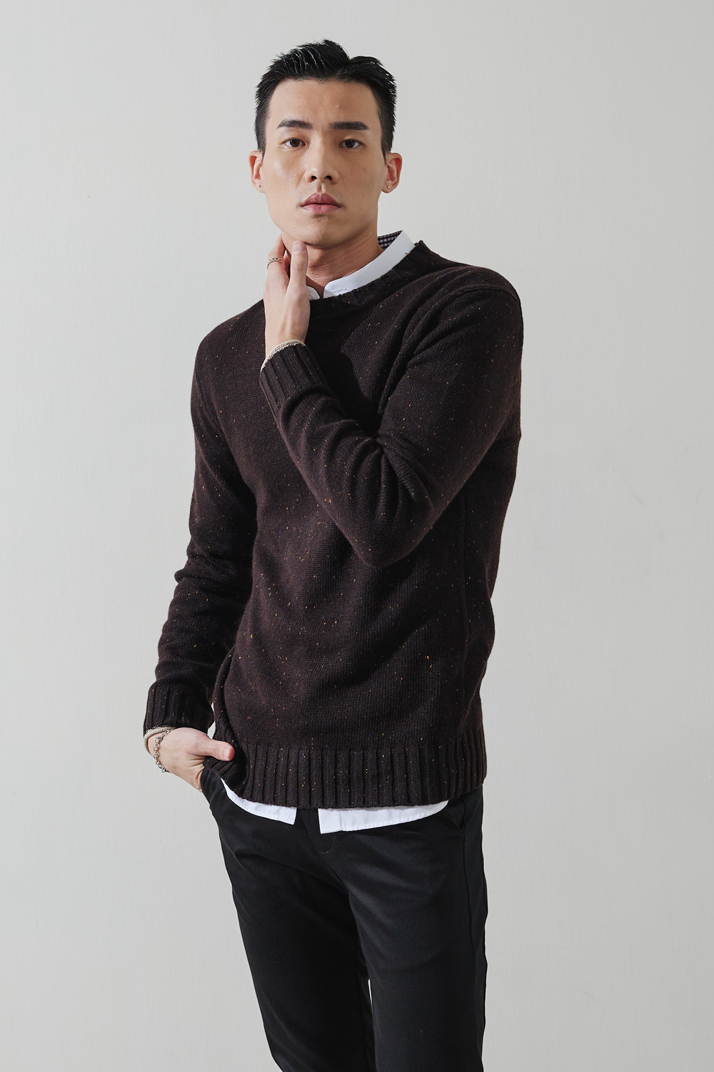 SST&C #Online Exclusive  Dark Oak Color Dot Yarn Crew Neck Sweater | 1112210002  (Outlet)_0